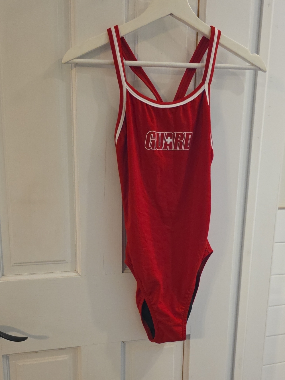 Dolfin Red One-Piece 'GUARD' Lifeguard Swimsuit with White Trim size 34